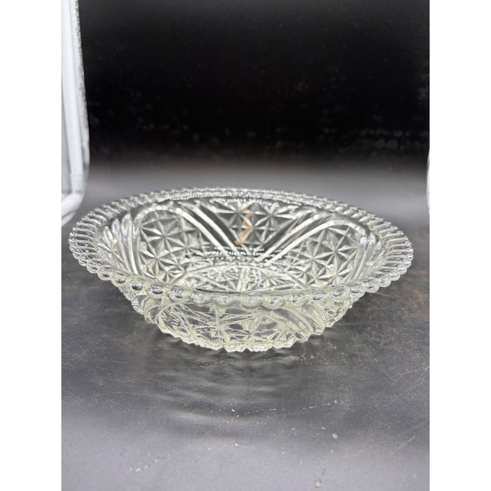 Vintage Amber Glass Bowl Sunburst Daisy Pattern Scalloped Edge Mid Century Decor